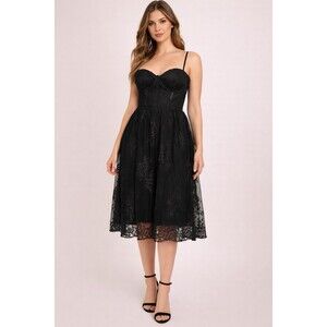 Lulus XL Black Embroidered Mesh Corset Midi Dress Bustier Spaghetti Straps